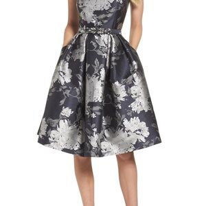 Eliza J Embellished Metallic Floral Midi Dress
